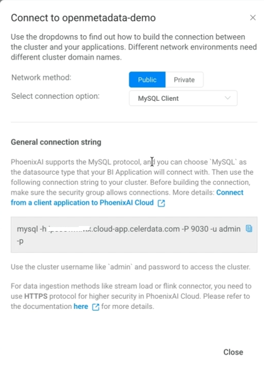PhoenixAI StarRocks connection string